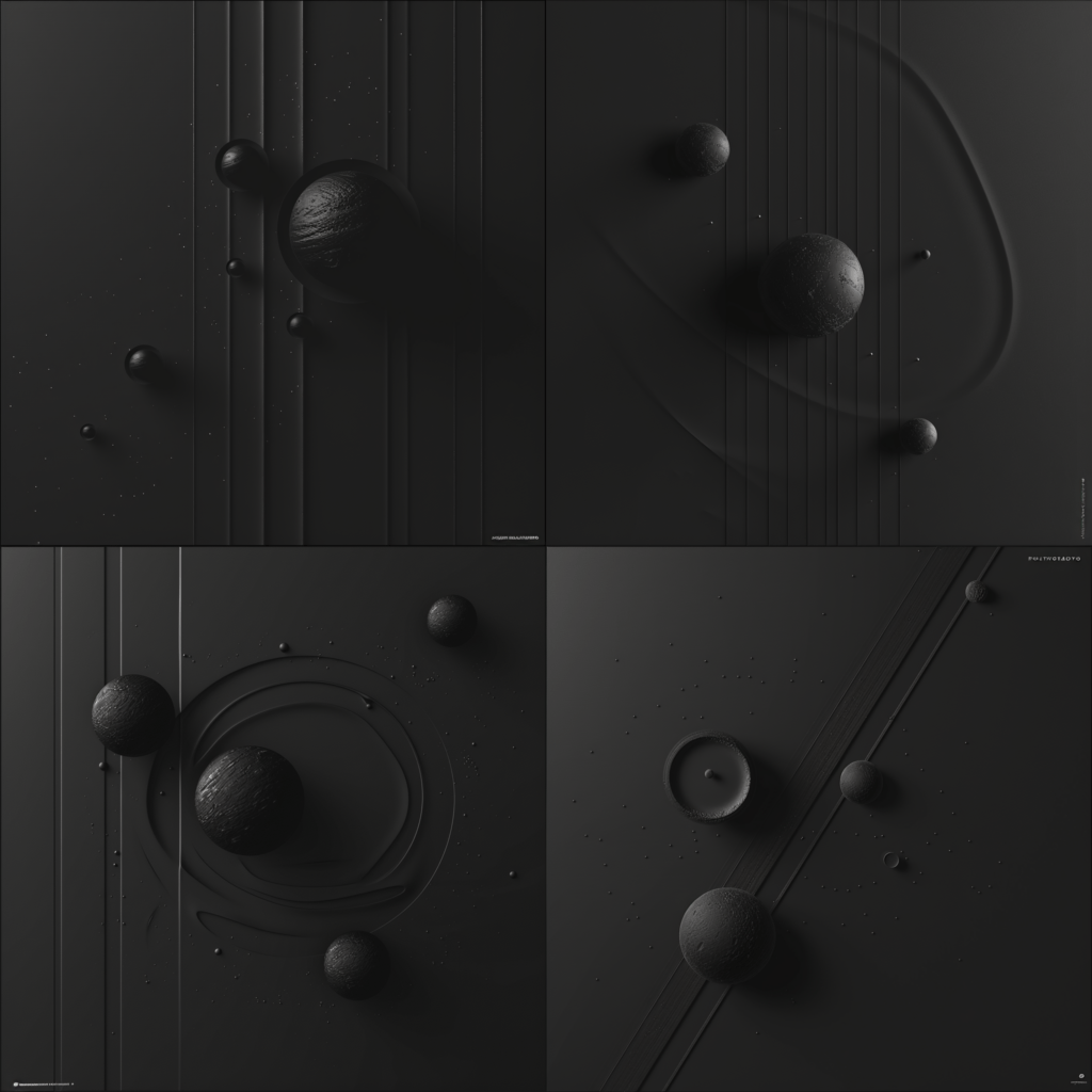 Imagery van Praso: high resolution all black afbeeldingen met digitale art in thema ruimte